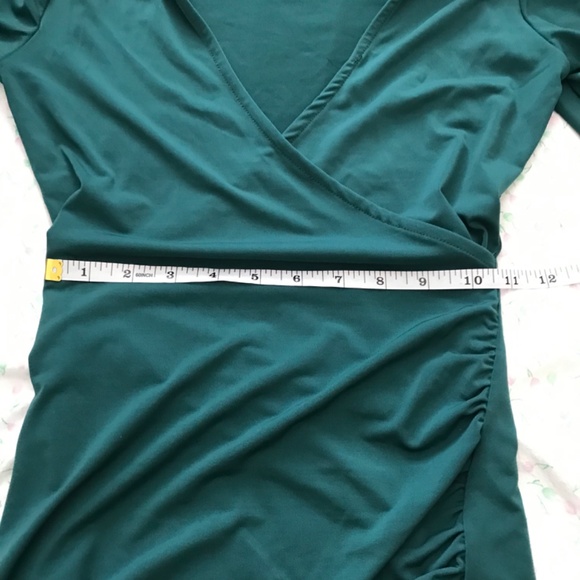 FOREVER 21 Collar Up V-Neck Wrap Bodycon Dress XS Royal Green Long Sleeve - Picture 10 of 12